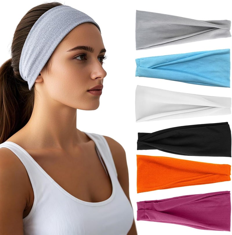 HSEM Headbands for Women - 6 Pack Wide Elastic Hair Bands | Stretchy Sweatbands Hair Bands | Soft Sports Thin Head Bands | Non-Slip Accessories Bands for Fashion, Washing Face, Workouts, Yoga, Daily Use - Image 1